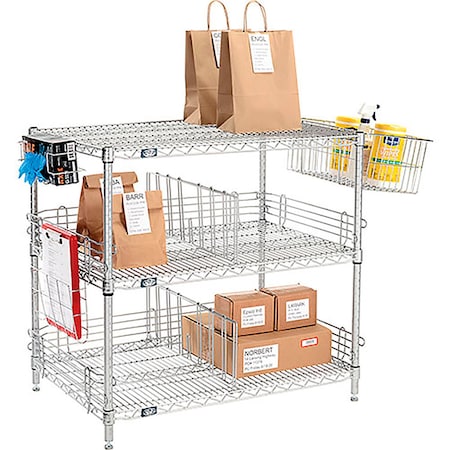 Chrome, To Go Rack, 3 Wire Shelves, Dividers & Ledges, 30W X 18D X 34H